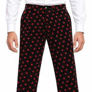 Mens 36 Black Red Floral Polka Dot Velvet Straight Fit Dress Pants Trousers NWT